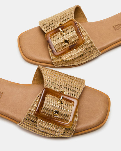 HAPP Gold Square-Toe Raffia Slide Women's Sandal - Steve Madden