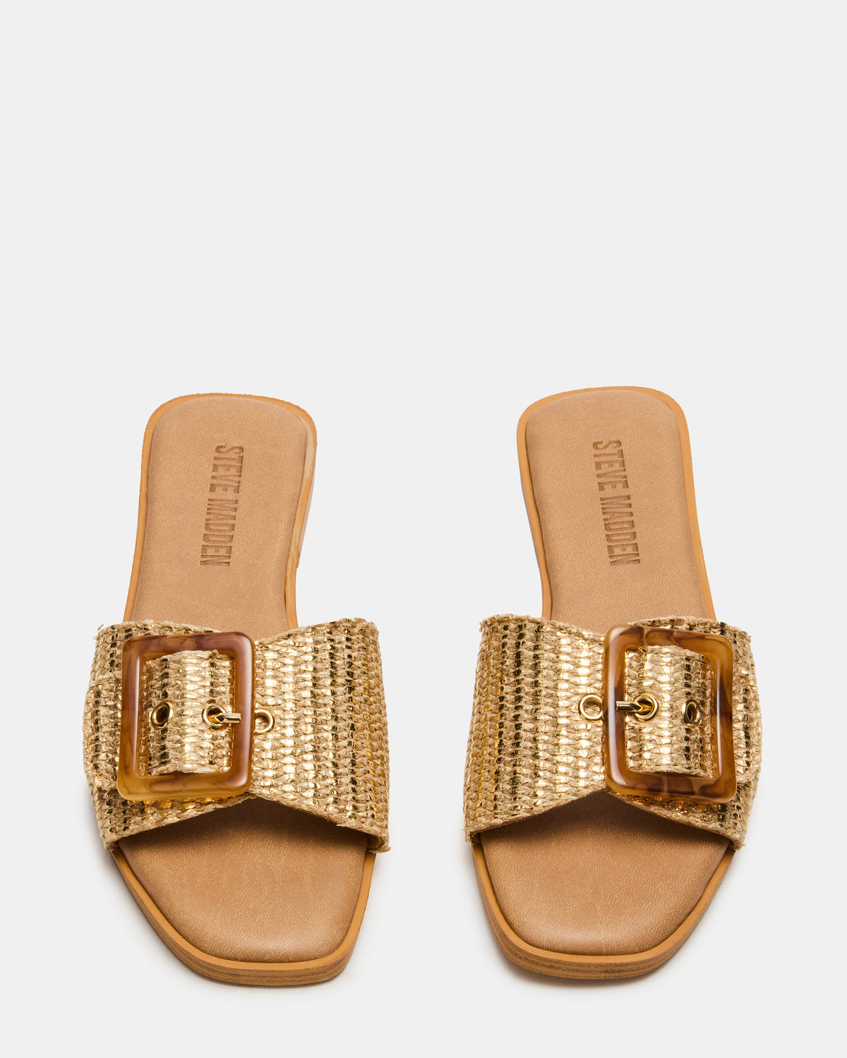 HAPP Gold Square-Toe Raffia Slide Women's Sandal - Steve Madden
