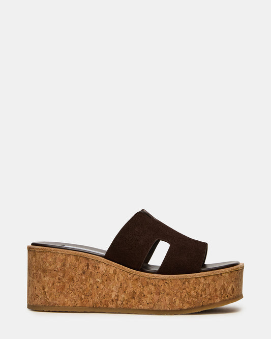 HARMONY Brown Suede Wedge Mule Cork Platform Women's Sandal - Steve Madden