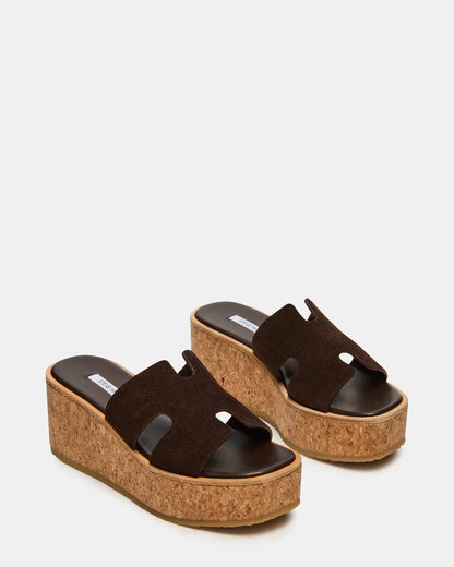 HARMONY Brown Suede Wedge Mule Cork Platform Women's Sandal - Steve Madden