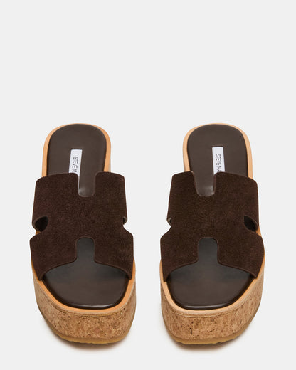 HARMONY Brown Suede Wedge Mule Cork Platform Women's Sandal - Steve Madden