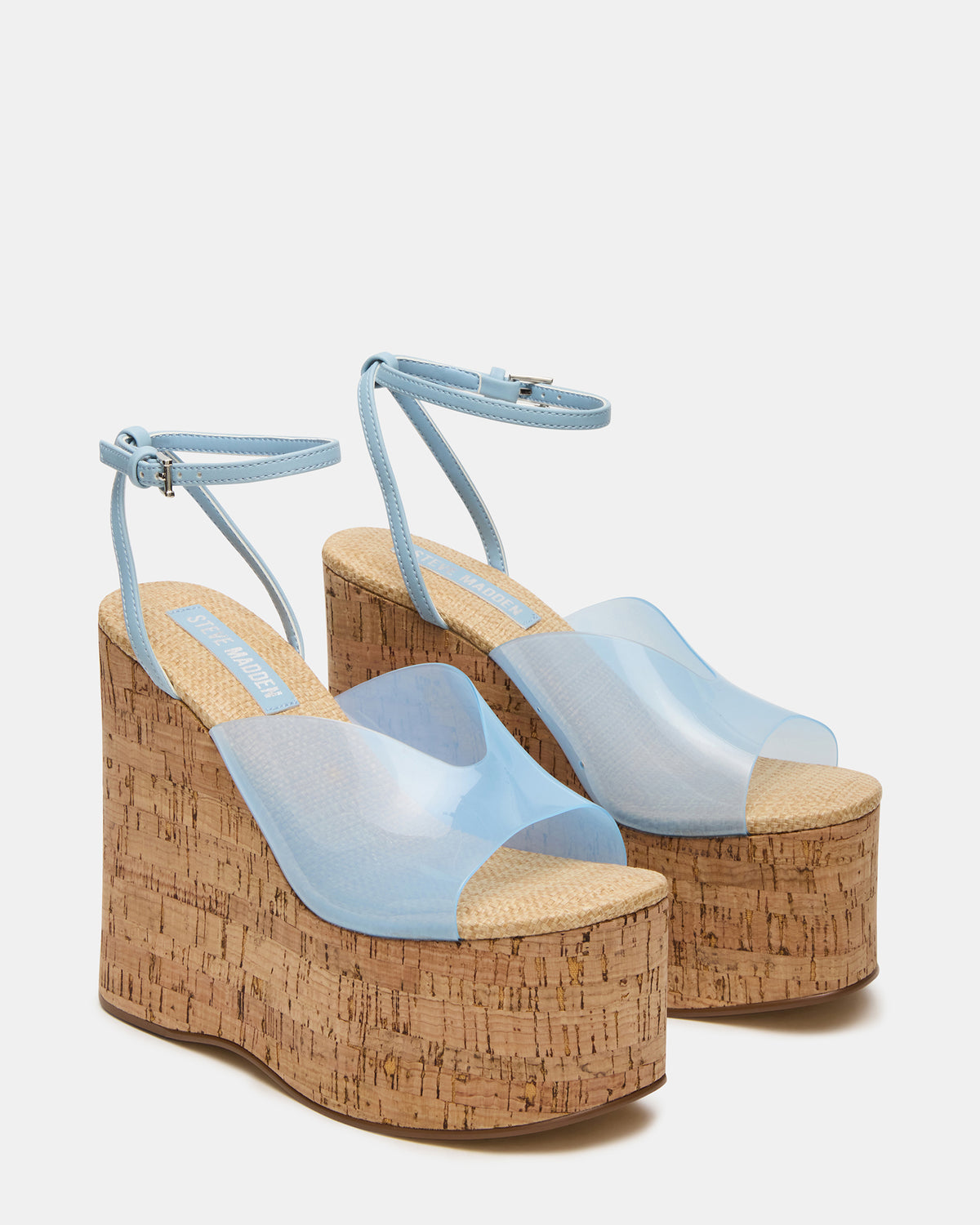 SINAI Light Blue Square-Toe Platform Wedge Strappy Women's Sandal - Steve Madden