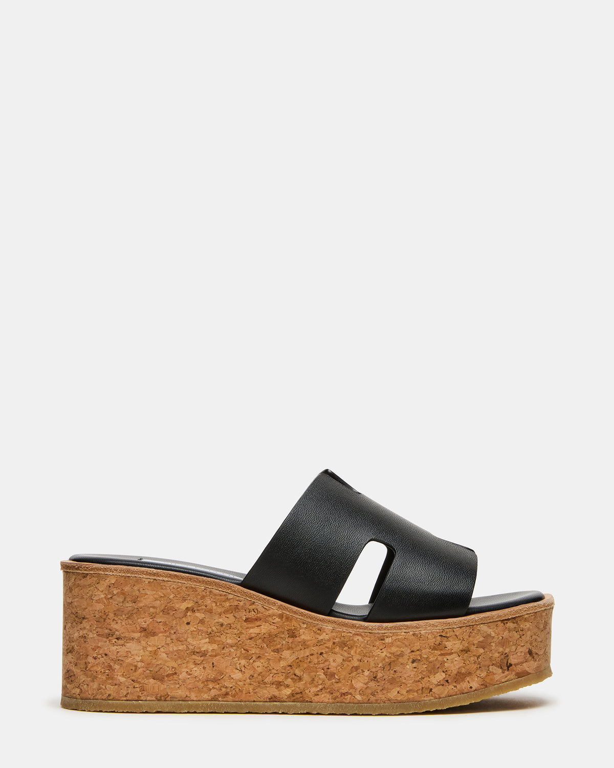 HARMONY Black Leather Wedge Mule Cork Platform Women's Sandal - Steve Madden