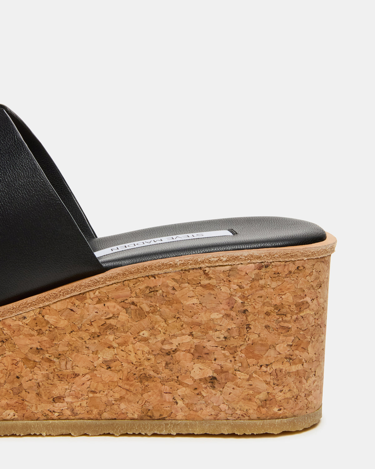 HARMONY Black Leather Wedge Mule Cork Platform Women's Sandal - Steve Madden