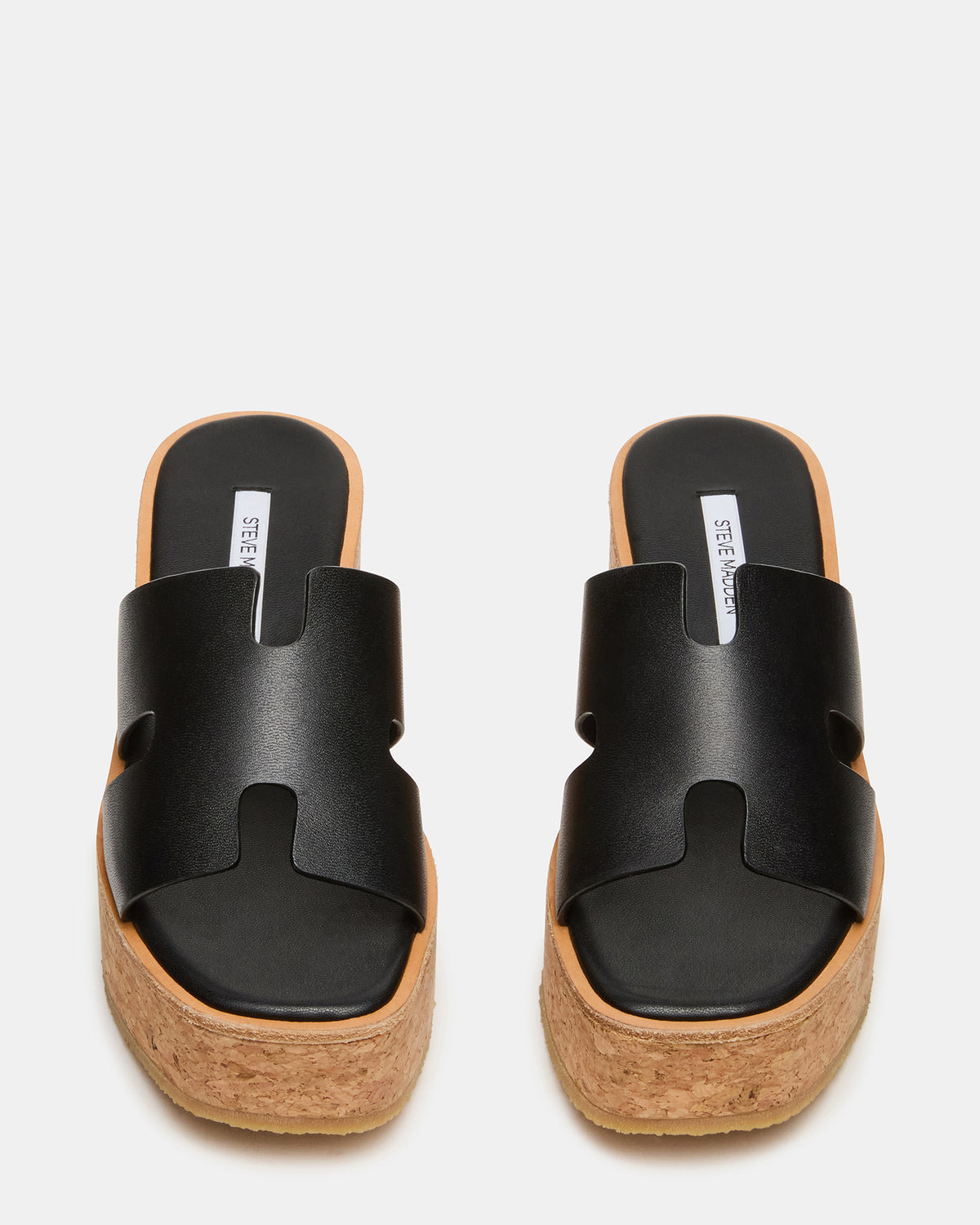 HARMONY Black Leather Wedge Mule Cork Platform Women's Sandal - Steve Madden