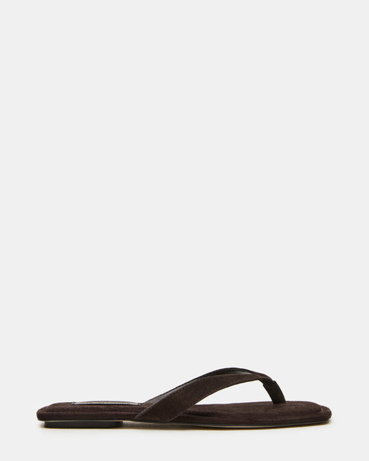 TRELLA Brown Suede Square-Toe Thong Women's Sandal - Steve Madden