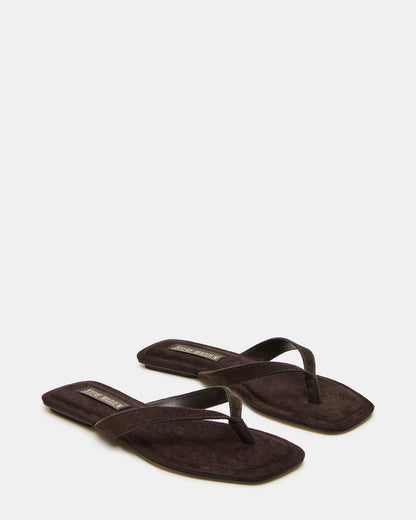 TRELLA Brown Suede Square-Toe Thong Women's Sandal - Steve Madden