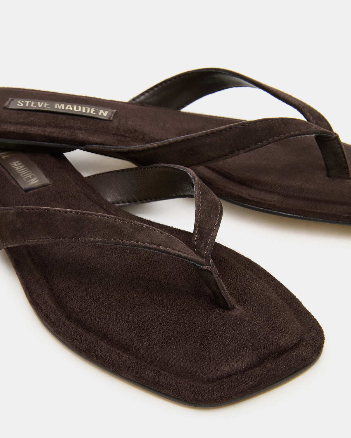 TRELLA Brown Suede Square-Toe Thong Women's Sandal - Steve Madden