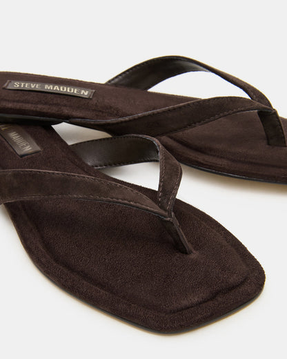 TRELLA Brown Suede Square-Toe Thong Women's Sandal - Steve Madden