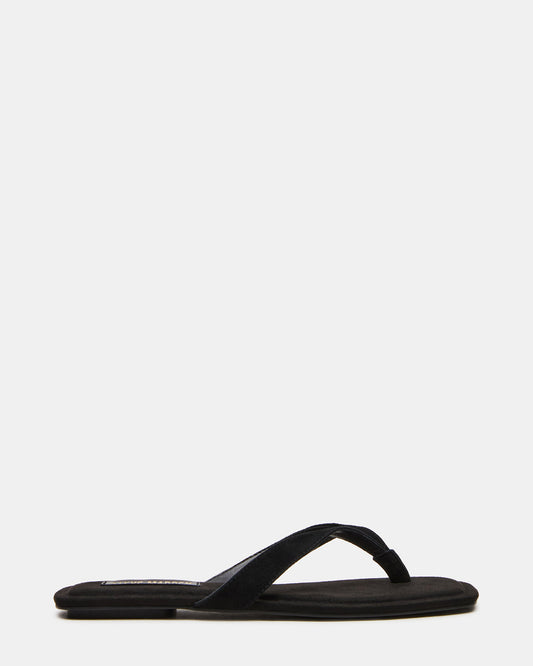 TRELLA Black Suede Square-Toe Thong Women's Sandal - Steve Madden