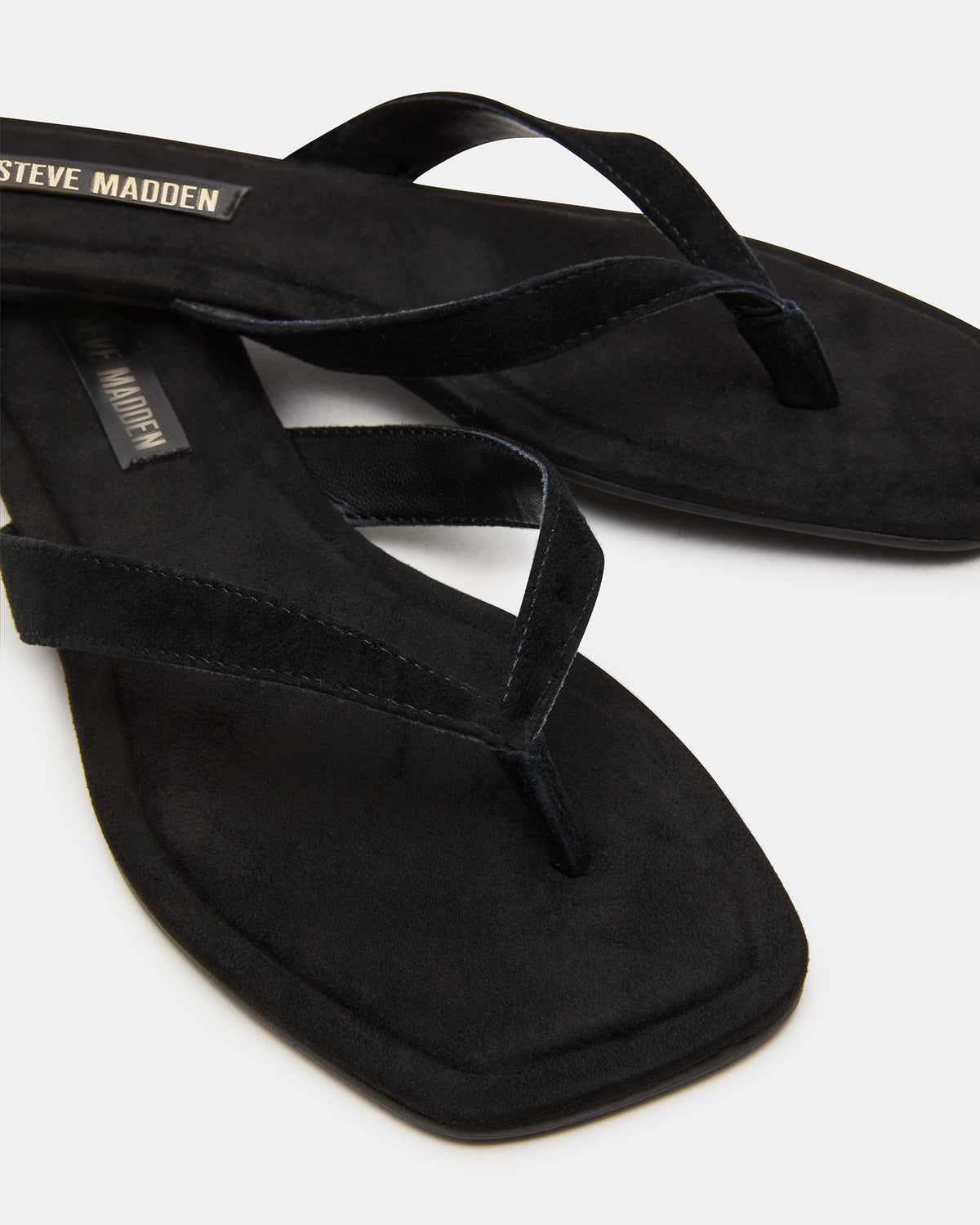 TRELLA Black Suede Square-Toe Thong Women's Sandal - Steve Madden