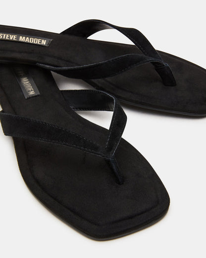 TRELLA Black Suede Square-Toe Thong Women's Sandal - Steve Madden
