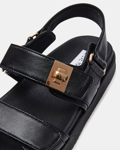 MONA Black Leather Flatform Women's Sandal - Steve Madden