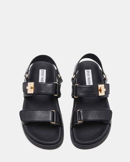 MONA Black Leather Flatform Women's Sandal - Steve Madden