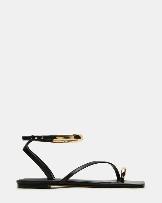 ODYSSEY Black Leather Strappy Square-Toe Women Sandal - Steve Madden