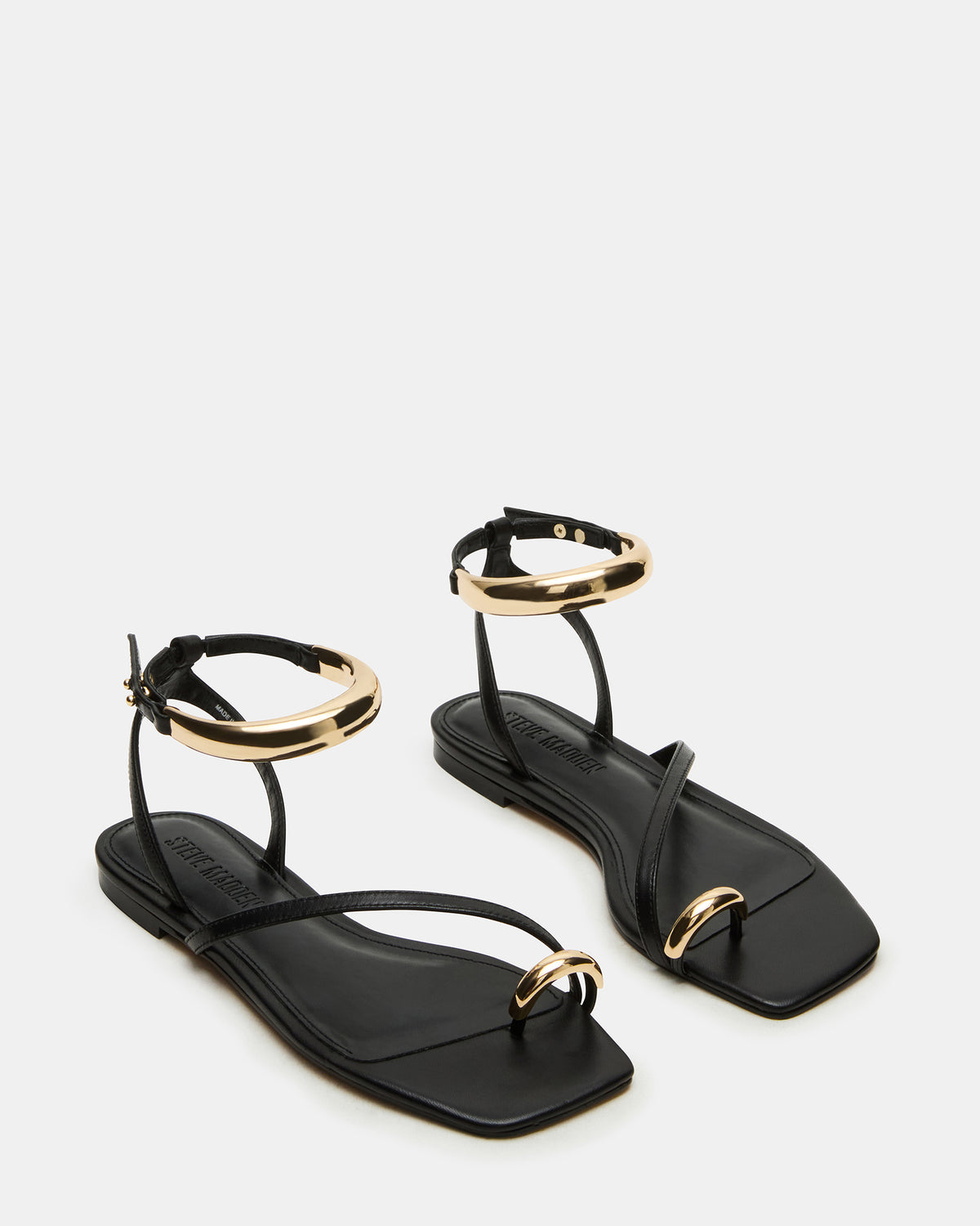 ODYSSEY Black Leather Strappy Square-Toe Women Sandal - Steve Madden