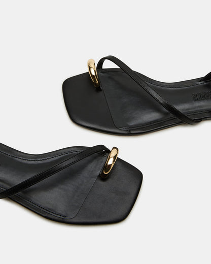ODYSSEY Black Leather Strappy Square-Toe Women Sandal - Steve Madden