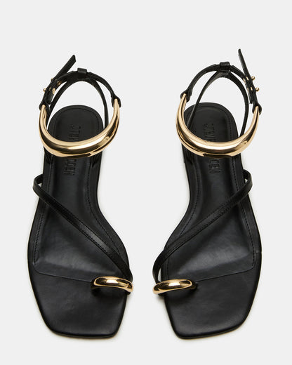ODYSSEY Black Leather Strappy Square-Toe Women Sandal - Steve Madden