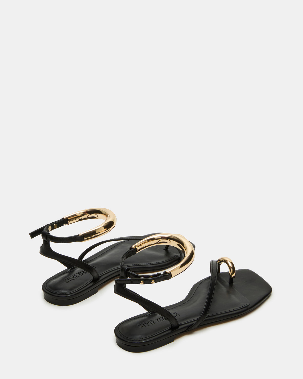 ODYSSEY Black Leather Strappy Square-Toe Women Sandal - Steve Madden