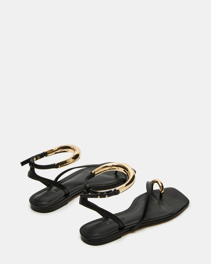 ODYSSEY Black Leather Strappy Square-Toe Women Sandal - Steve Madden