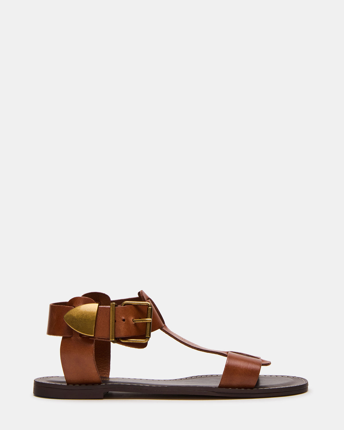 BRAZINN Tan Leather Strappy Flat Sandal Women's Sandal - Steve Madden