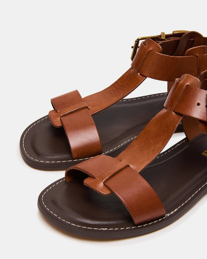 BRAZINN Tan Leather Strappy Flat Sandal Women's Sandal - Steve Madden
