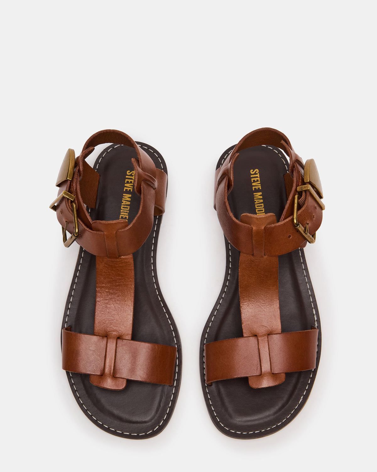 BRAZINN Tan Leather Strappy Flat Sandal Women's Sandal - Steve Madden