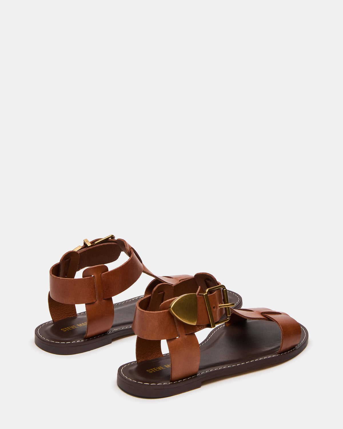 BRAZINN Tan Leather Strappy Flat Sandal Women's Sandal - Steve Madden