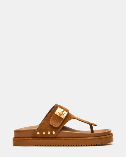 THONA Chestnut Suede Women's Flatform Thong Sandal - Steve Madden