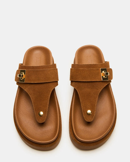 THONA Chestnut Suede Women's Flatform Thong Sandal - Steve Madden