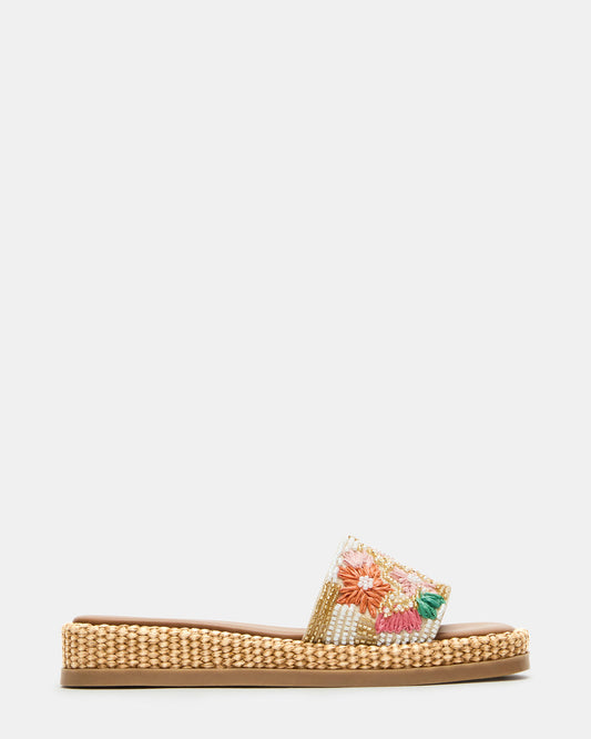 BOARDWALK Floral Multi Women's Raffia Slides - Steve Madden