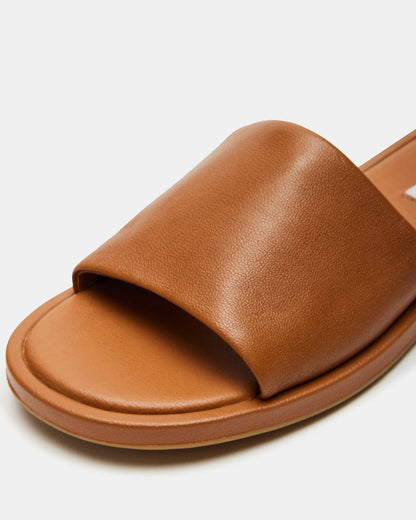 KAYA Brown Leather Slide Sandal | Women's Sandals - Steve Madden