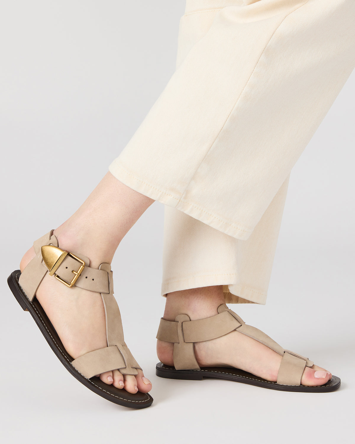 BRAZINN Taupe Nubuck Strappy Flat Sandal Women's Sandal - Steve Madden