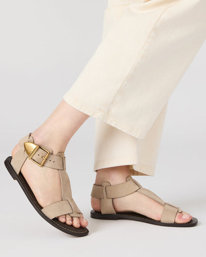 BRAZINN Taupe Nubuck Strappy Flat Sandal Women's Sandal - Steve Madden