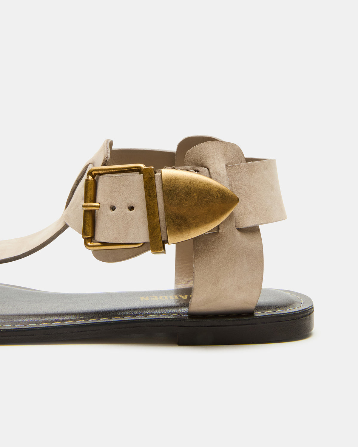 BRAZINN Taupe Nubuck Strappy Flat Sandal Women's Sandal - Steve Madden