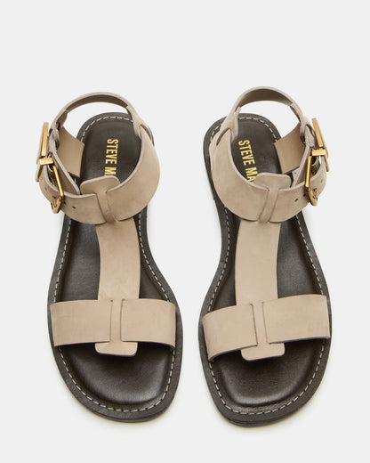 BRAZINN Taupe Nubuck Strappy Flat Sandal Women's Sandal - Steve Madden