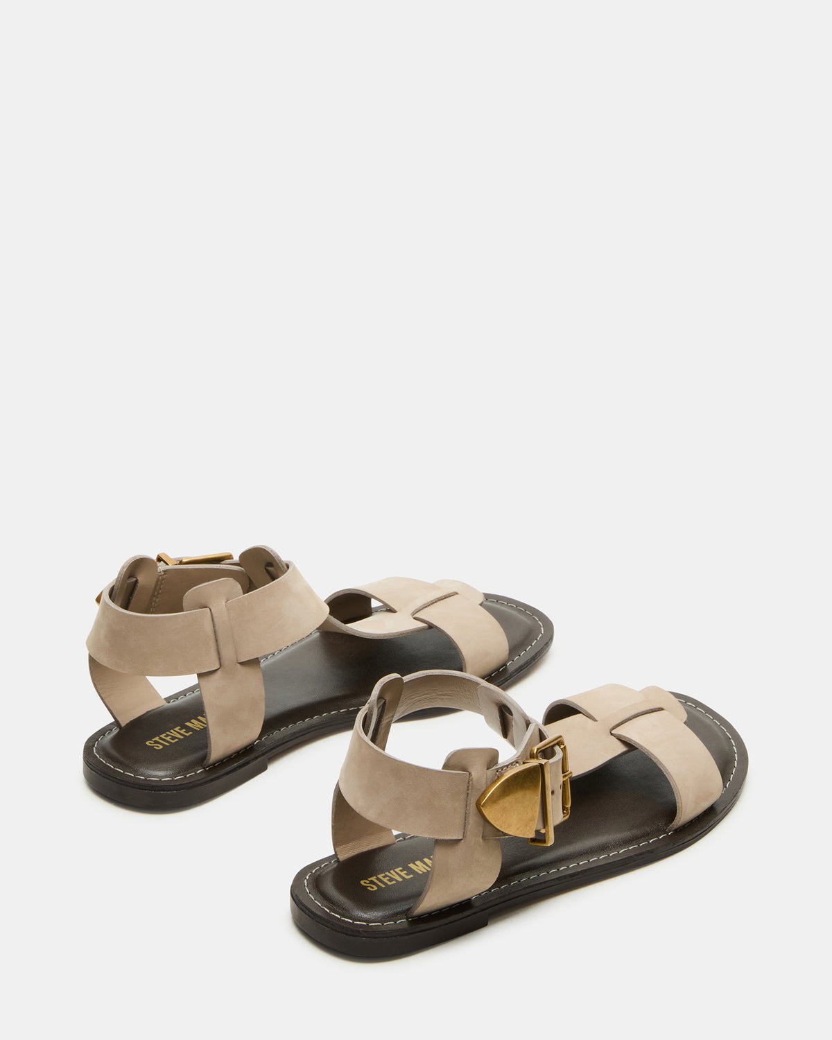 BRAZINN Taupe Nubuck Strappy Flat Sandal Women's Sandal - Steve Madden