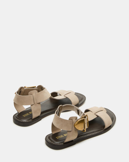 BRAZINN Taupe Nubuck Strappy Flat Sandal Women's Sandal - Steve Madden