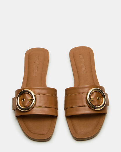 REEF Tan Leather Square-Toe Slide Women's Sandal - Steve Madden
