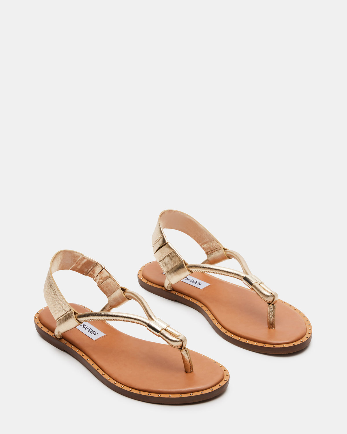 MEDUZA Gold Leather Women's Studded Thong Sandal - Steve Madden