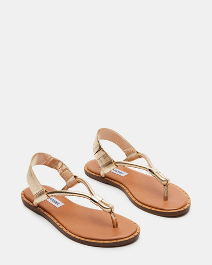 MEDUZA Gold Leather Women's Studded Thong Sandal - Steve Madden