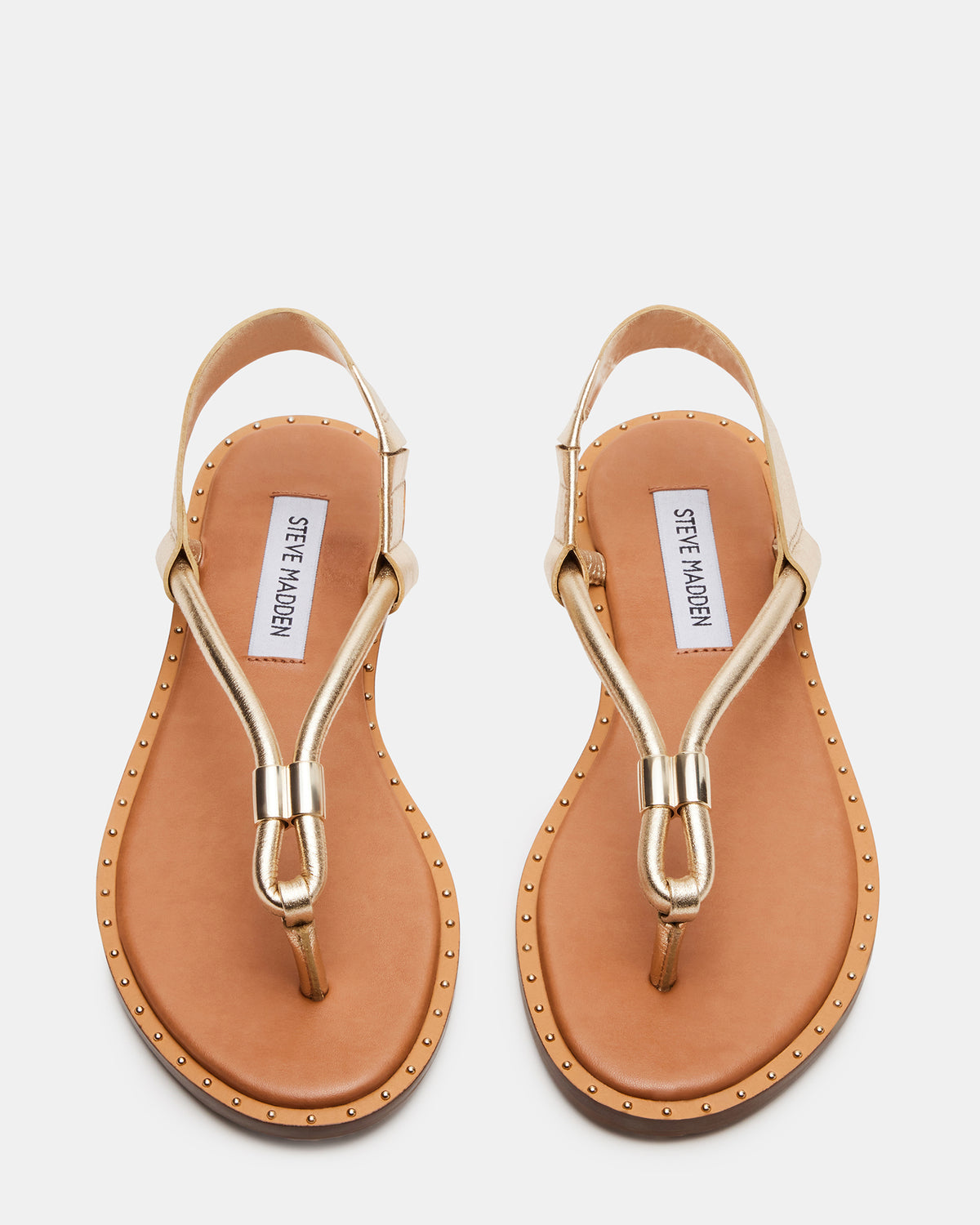 MEDUZA Gold Leather Women's Studded Thong Sandal - Steve Madden