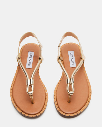 MEDUZA Gold Leather Women's Studded Thong Sandal - Steve Madden