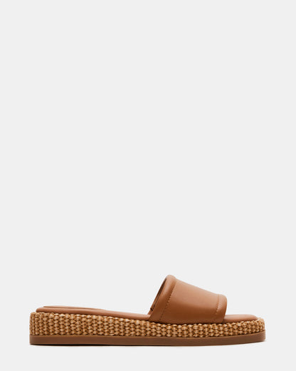 BOARDWALK Tan Leather Women's Raffia Slides - Steve Madden