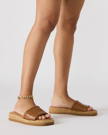 BOARDWALK Tan Leather Women's Raffia Slides - Steve Madden