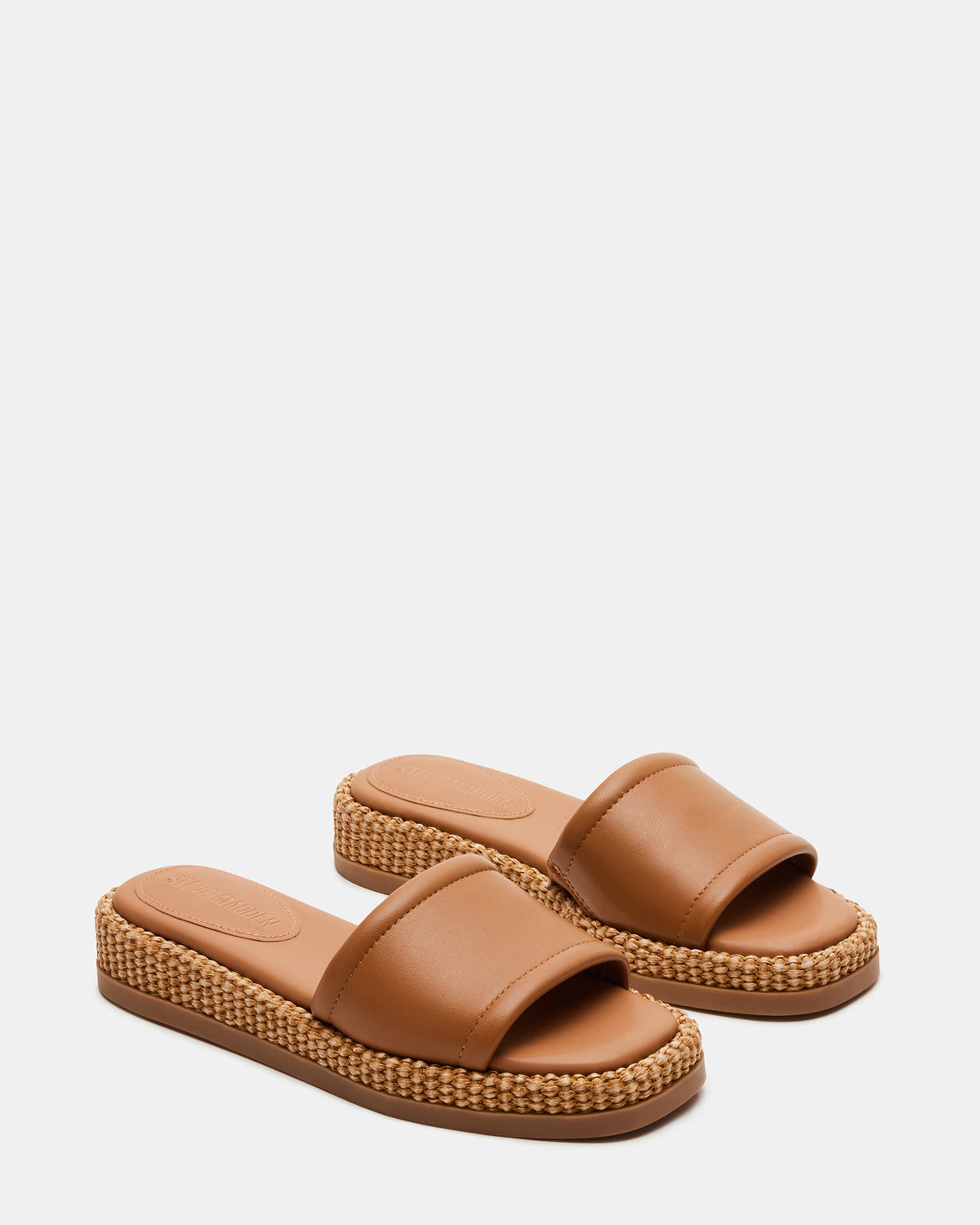 BOARDWALK Tan Leather Women's Raffia Slides - Steve Madden