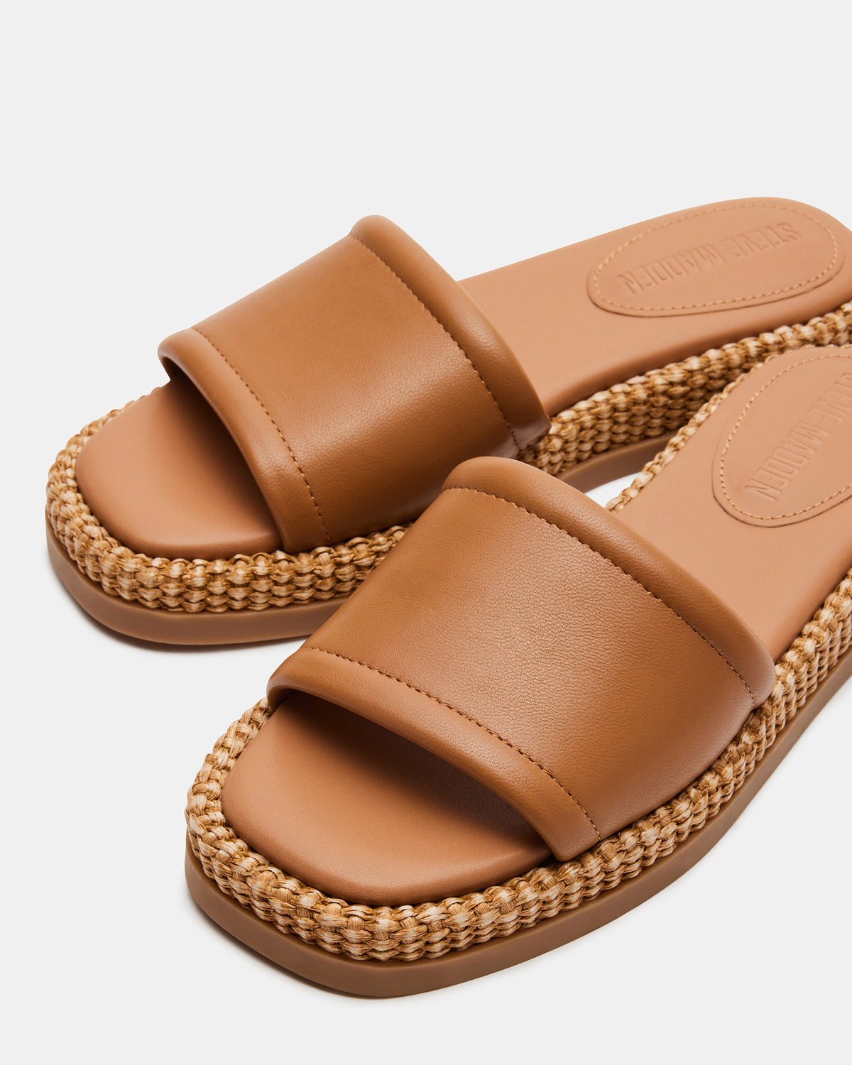 BOARDWALK Tan Leather Women's Raffia Slides - Steve Madden