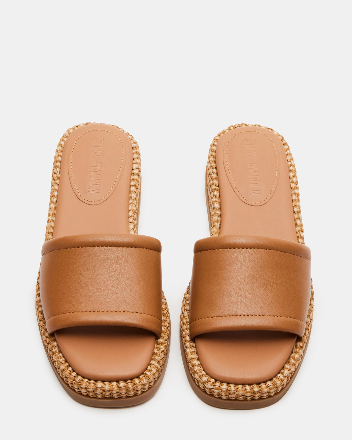 BOARDWALK Tan Leather Women's Raffia Slides - Steve Madden