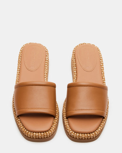 BOARDWALK Tan Leather Women's Raffia Slides - Steve Madden
