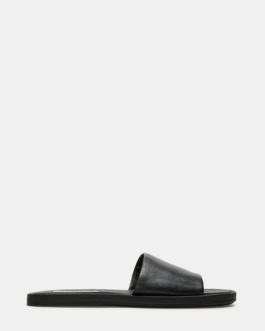 KAYA Black Leather Slide Sandal | Women's Sandals - Steve Madden